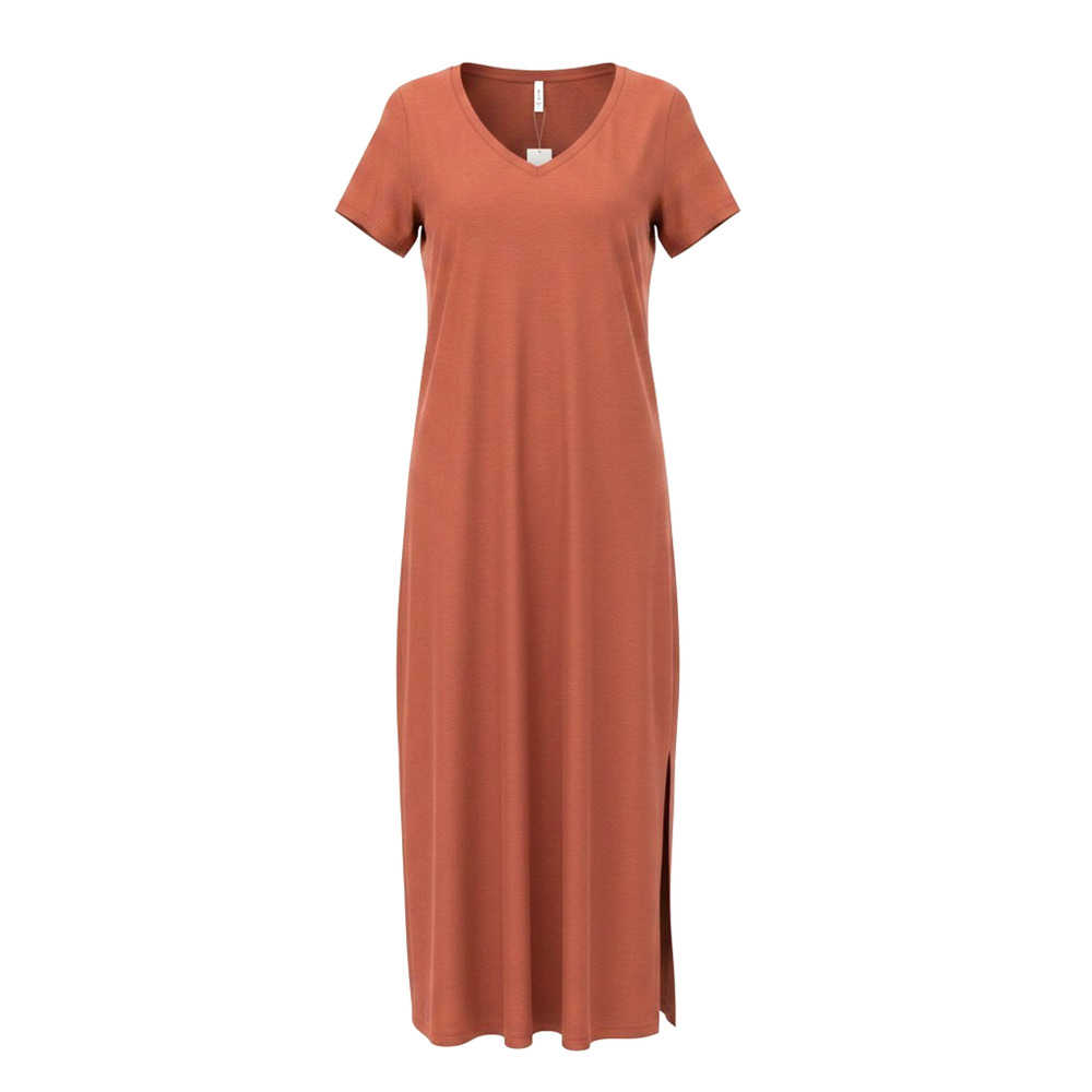 Soya Concept Burnt Orange Clay V Neck Maxi T Shirt Dress SM Scandi Boho Chic - Picture 2 of 10